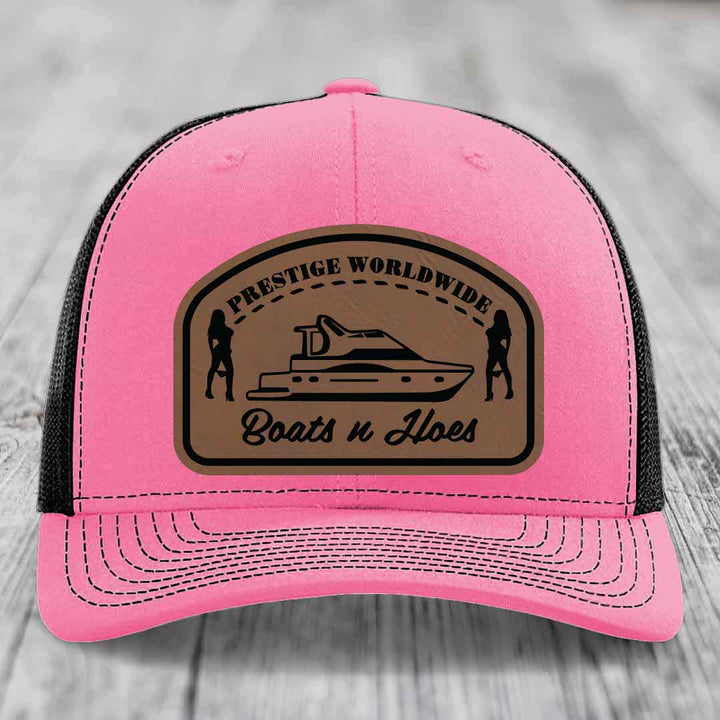 Prestige Worldwide, Boats and Hoes - Leather Patch Hat - Dark Brown to Black Patch - Richardson 112 Snapback Trucker Hat