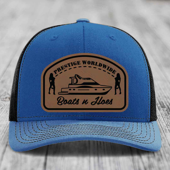 Prestige Worldwide, Boats and Hoes - Leather Patch Hat - Dark Brown to Black Patch - Richardson 112 Snapback Trucker Hat