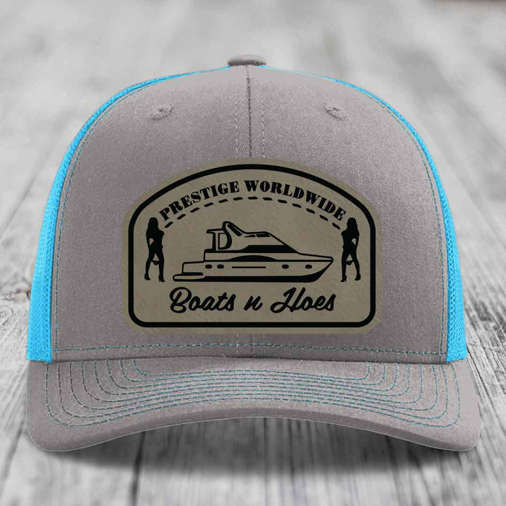 Prestige Worldwide, Boats and Hoes - Leather Patch Hat - Light Brown to Black Patch - Richardson 112 Snapback Trucker Hat