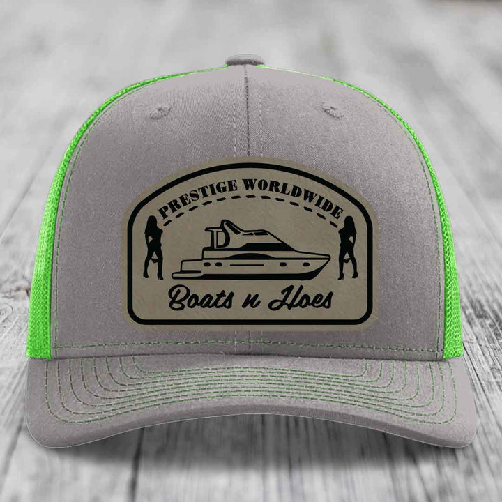 Prestige Worldwide, Boats and Hoes - Leather Patch Hat - Light Brown to Black Patch - Richardson 112 Snapback Trucker Hat
