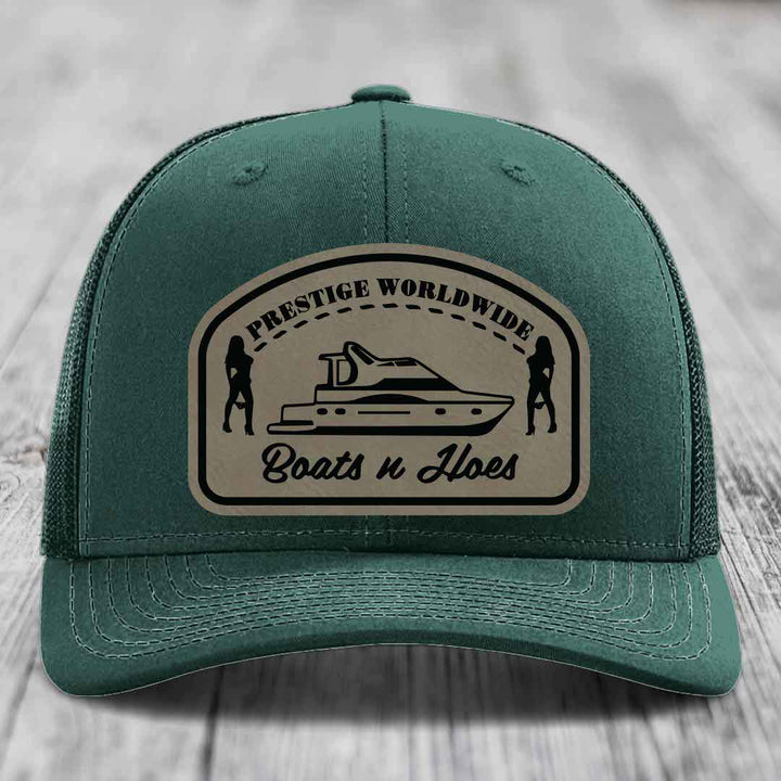 Prestige Worldwide, Boats and Hoes - Leather Patch Hat - Light Brown to Black Patch - Richardson 112 Snapback Trucker Hat