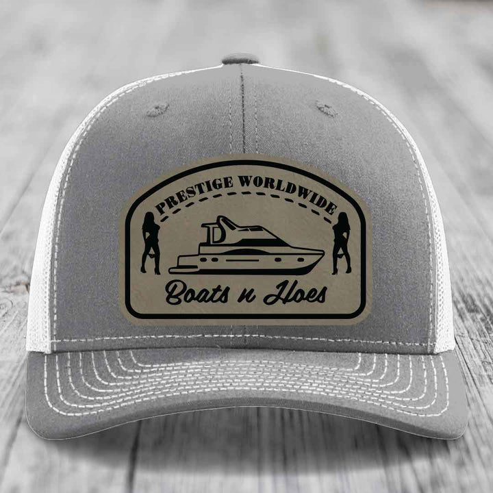 Prestige Worldwide, Boats and Hoes - Leather Patch Hat - Light Brown to Black Patch - Richardson 112 Snapback Trucker Hat