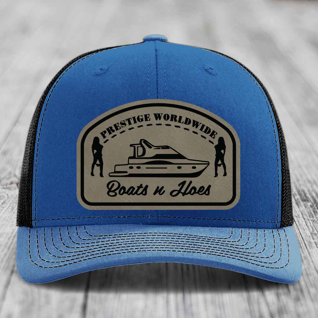 Prestige Worldwide, Boats and Hoes - Leather Patch Hat - Light Brown to Black Patch - Richardson 112 Snapback Trucker Hat