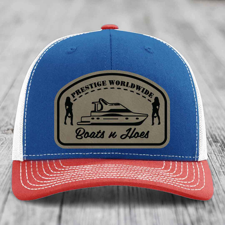 Prestige Worldwide, Boats and Hoes - Leather Patch Hat - Light Brown to Black Patch - Richardson 112 Snapback Trucker Hat