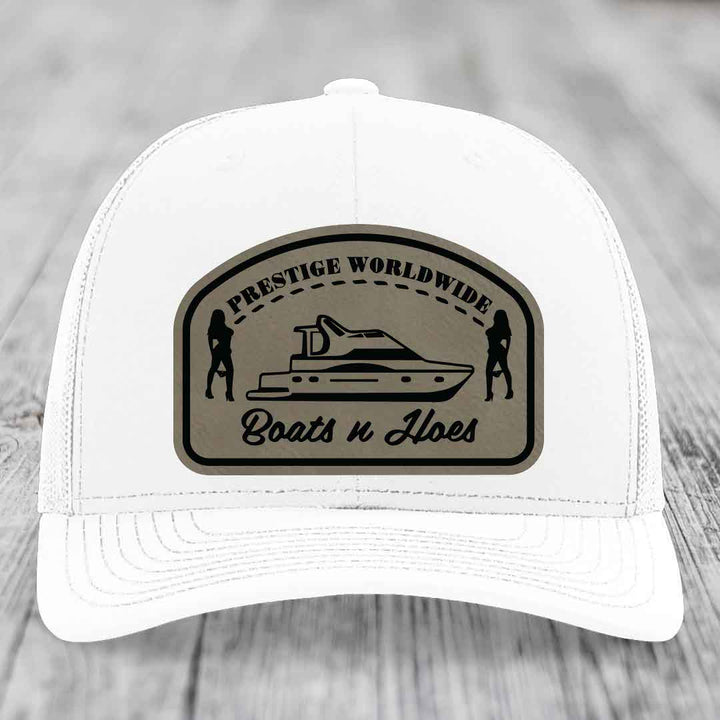 Prestige Worldwide, Boats and Hoes - Leather Patch Hat - Light Brown to Black Patch - Richardson 112 Snapback Trucker Hat