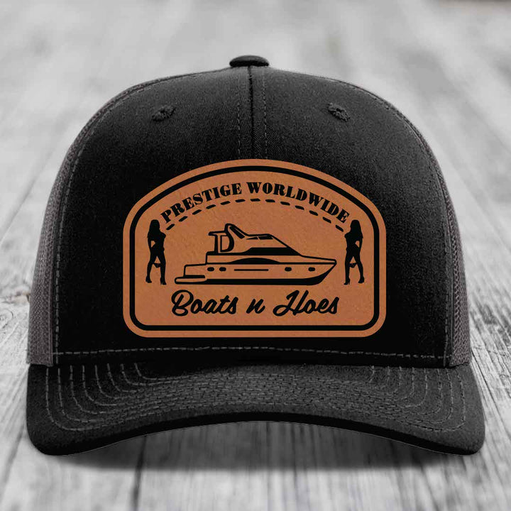 Prestige Worldwide, Boats and Hoes - Leather Patch Hat - Rawhide to Black Patch - Richardson 112 Snapback Trucker Hat