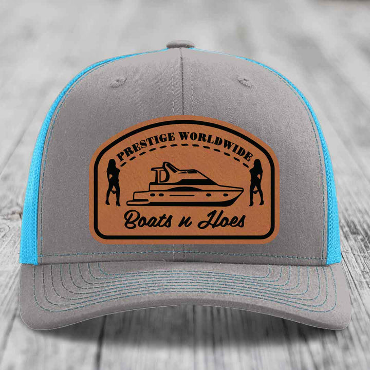 Prestige Worldwide, Boats and Hoes - Leather Patch Hat - Rawhide to Black Patch - Richardson 112 Snapback Trucker Hat