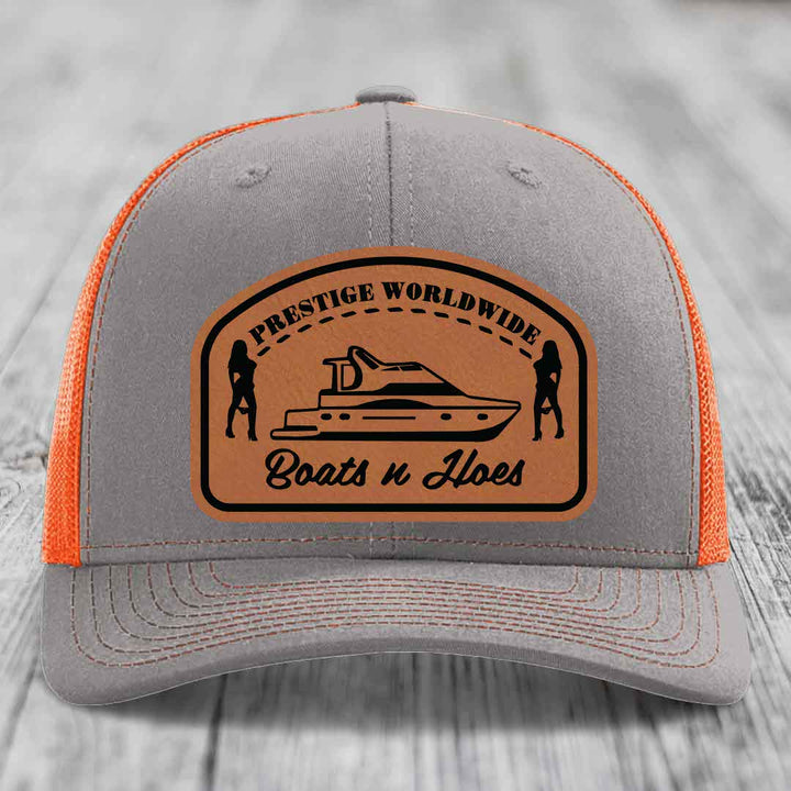 Prestige Worldwide, Boats and Hoes - Leather Patch Hat - Rawhide to Black Patch - Richardson 112 Snapback Trucker Hat