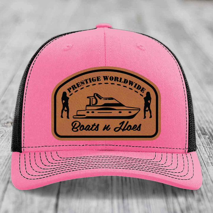 Prestige Worldwide, Boats and Hoes - Leather Patch Hat - Rawhide to Black Patch - Richardson 112 Snapback Trucker Hat