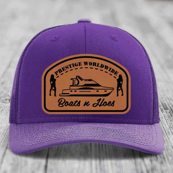 Prestige Worldwide, Boats and Hoes - Leather Patch Hat - Rawhide to Black Patch - Richardson 112 Snapback Trucker Hat