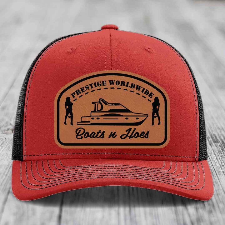 Prestige Worldwide, Boats and Hoes - Leather Patch Hat - Rawhide to Black Patch - Richardson 112 Snapback Trucker Hat