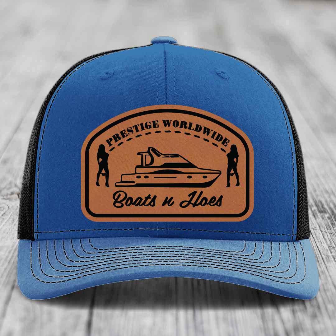 Prestige Worldwide, Boats and Hoes - Leather Patch Hat - Rawhide to Black Patch - Richardson 112 Snapback Trucker Hat