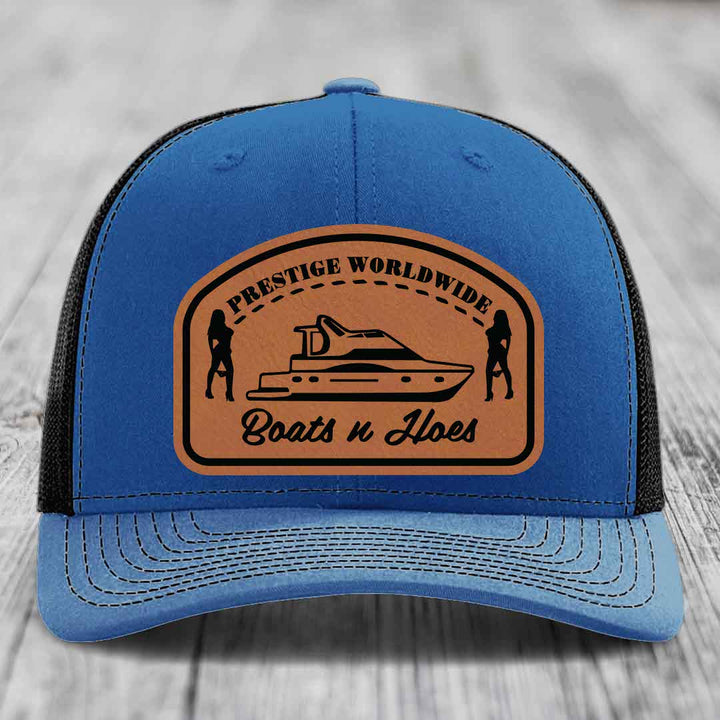 Prestige Worldwide, Boats and Hoes - Leather Patch Hat - Rawhide to Black Patch - Richardson 112 Snapback Trucker Hat