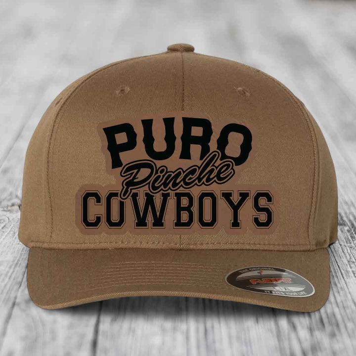 Puro Pinche Cowboys - Leather Patch Hat - Dark Brown to Black Patch - Flexfit 6277 Fitted Hat