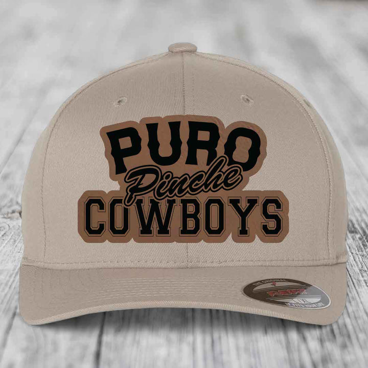Puro Pinche Cowboys - Leather Patch Hat - Dark Brown to Black Patch - Flexfit 6277 Fitted Hat