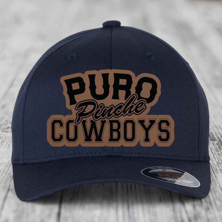 Puro Pinche Cowboys - Leather Patch Hat - Dark Brown to Black Patch - Flexfit 6277 Fitted Hat