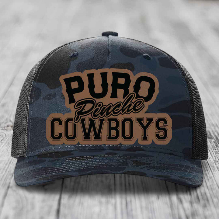 Puro Pinche Cowboys - Leather Patch Hat - Dark Brown to Black Patch - Richardson 112PFP Snapback Trucker Hat