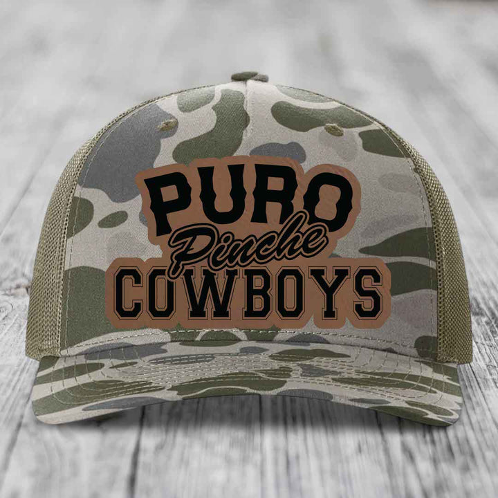 Puro Pinche Cowboys - Leather Patch Hat - Dark Brown to Black Patch - Richardson 112PFP Snapback Trucker Hat