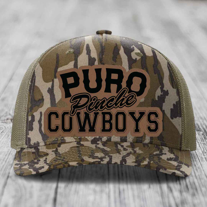 Puro Pinche Cowboys - Leather Patch Hat - Dark Brown to Black Patch - Richardson 112PFP Snapback Trucker Hat
