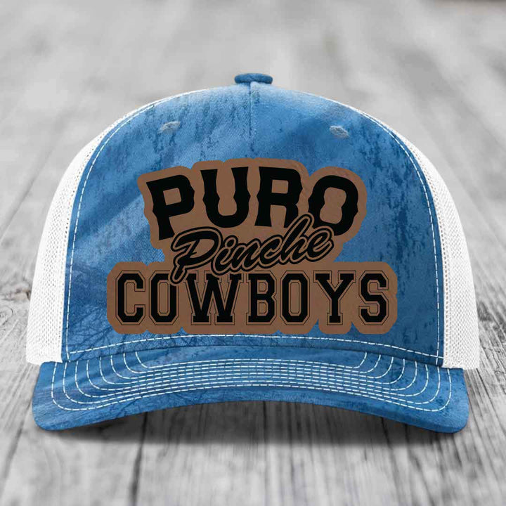 Puro Pinche Cowboys - Leather Patch Hat - Dark Brown to Black Patch - Richardson 112PFP Snapback Trucker Hat