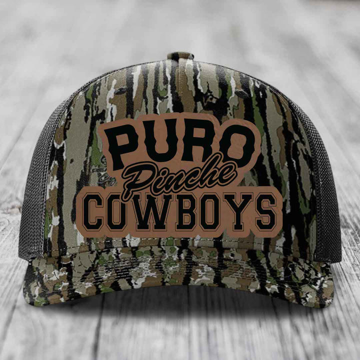 Puro Pinche Cowboys - Leather Patch Hat - Dark Brown to Black Patch - Richardson 112PFP Snapback Trucker Hat