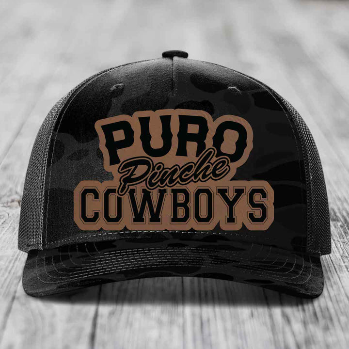 Puro Pinche Cowboys - Leather Patch Hat - Dark Brown to Black Patch - Richardson 112PFP Snapback Trucker Hat