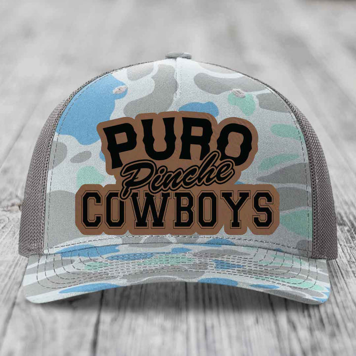 Puro Pinche Cowboys - Leather Patch Hat - Dark Brown to Black Patch - Richardson 112PFP Snapback Trucker Hat