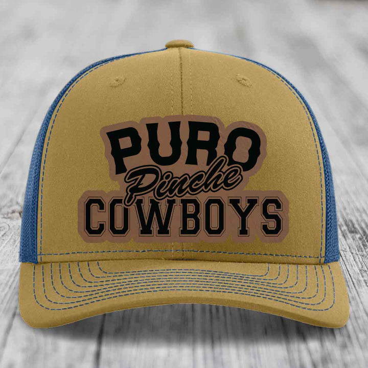 Puro Pinche Cowboys - Leather Patch Hat - Dark Brown to Black Patch - Richardson 112 Snapback Trucker Hat