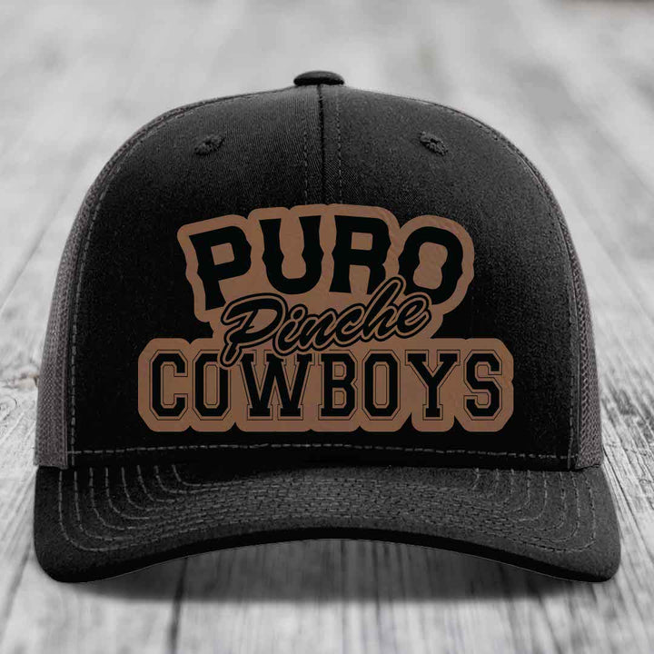 Puro Pinche Cowboys - Leather Patch Hat - Dark Brown to Black Patch - Richardson 112 Snapback Trucker Hat