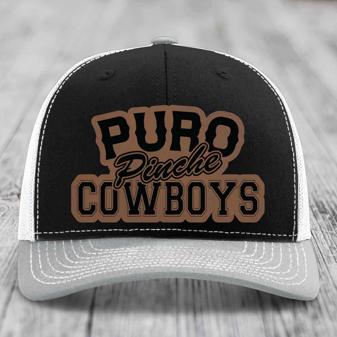 Puro Pinche Cowboys - Leather Patch Hat - Dark Brown to Black Patch - Richardson 112 Snapback Trucker Hat
