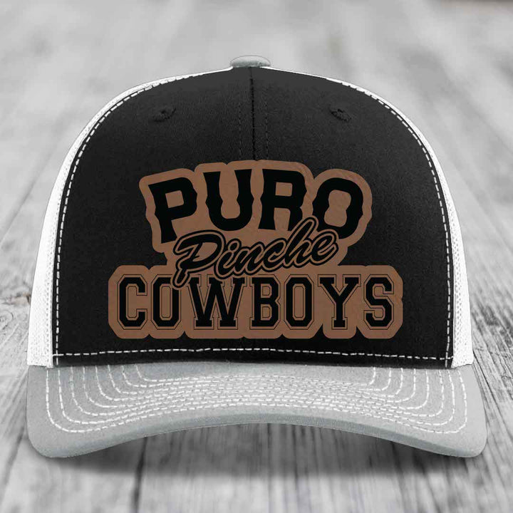 Puro Pinche Cowboys - Leather Patch Hat - Dark Brown to Black Patch - Richardson 112 Snapback Trucker Hat