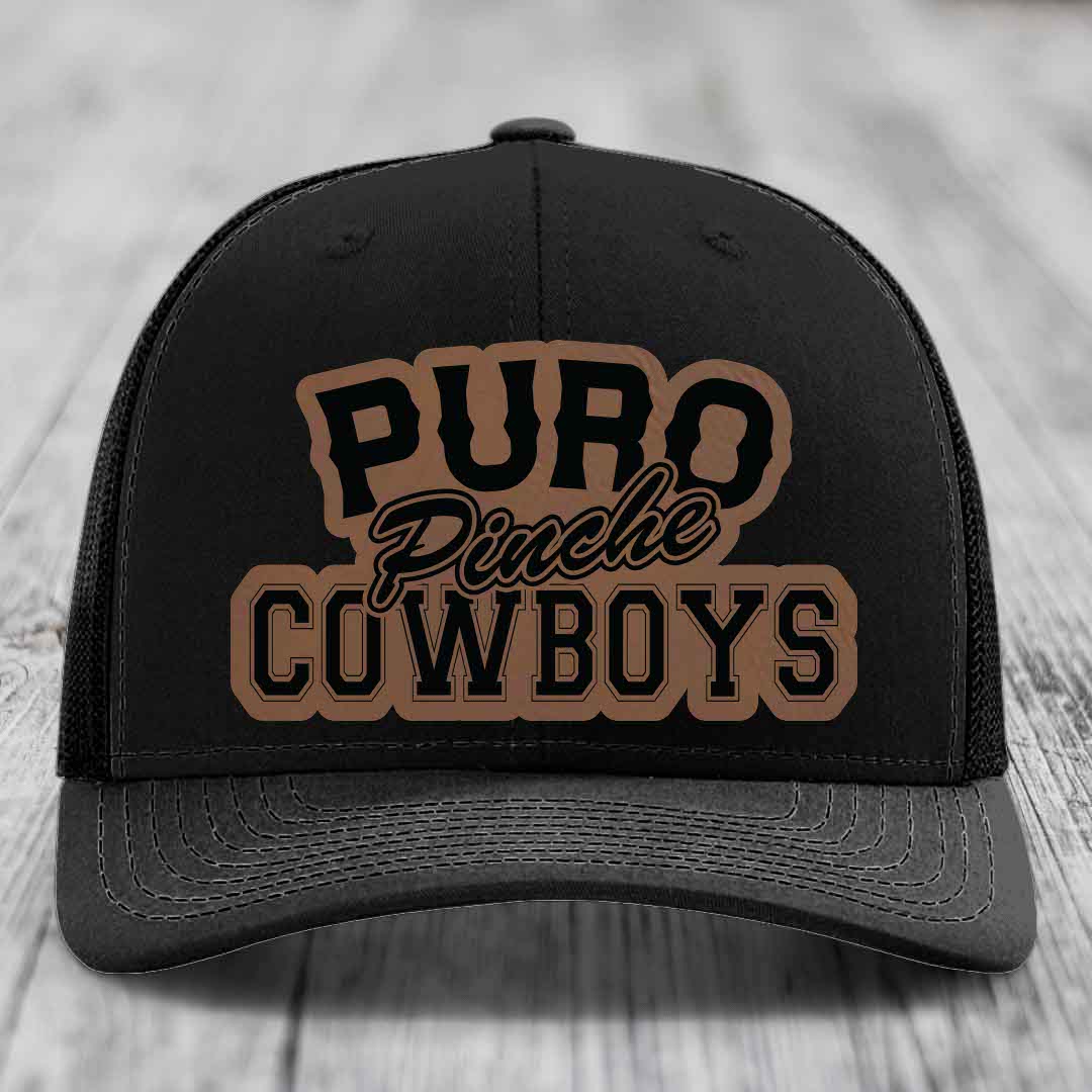 Puro Pinche Cowboys - Leather Patch Hat - Dark Brown to Black Patch - Richardson 112 Snapback Trucker Hat