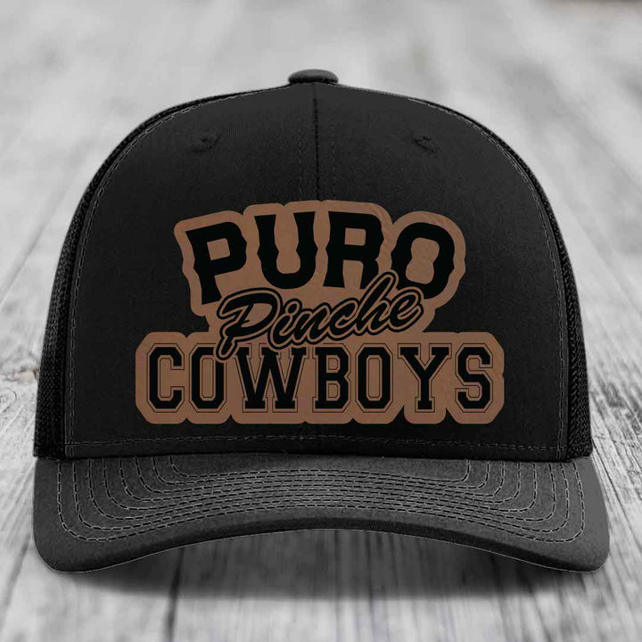 Puro Pinche Cowboys - Leather Patch Hat - Dark Brown to Black Patch - Richardson 112 Snapback Trucker Hat