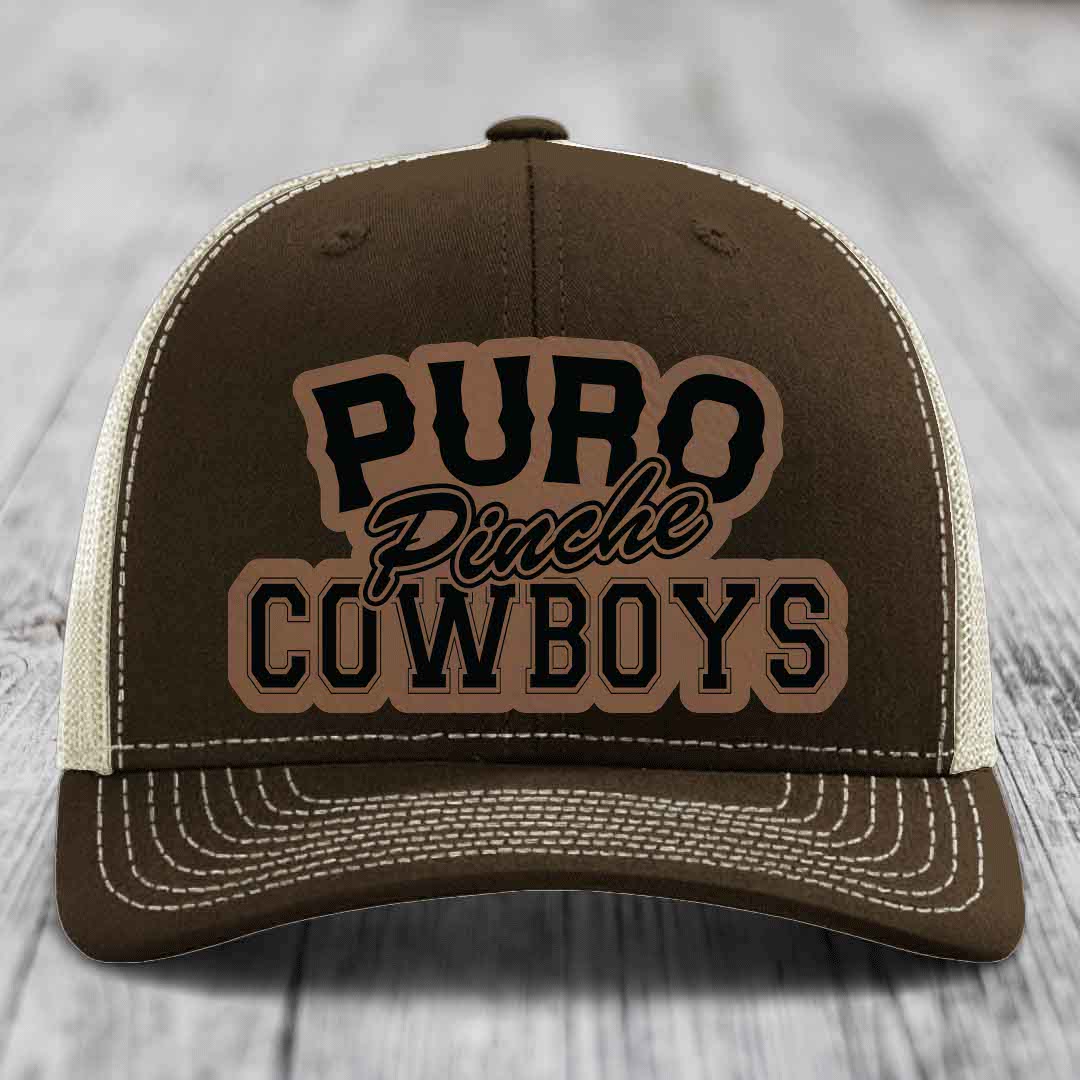 Puro Pinche Cowboys - Leather Patch Hat - Dark Brown to Black Patch - Richardson 112 Snapback Trucker Hat