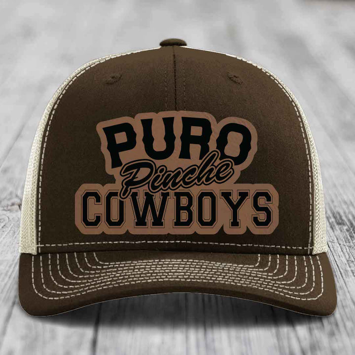 Puro Pinche Cowboys - Leather Patch Hat - Dark Brown to Black Patch - Richardson 112 Snapback Trucker Hat