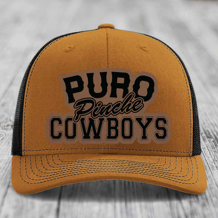 Puro Pinche Cowboys - Leather Patch Hat - Dark Brown to Black Patch - Richardson 112 Snapback Trucker Hat