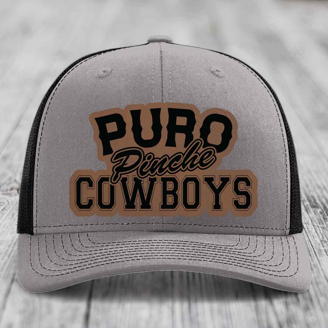 Puro Pinche Cowboys - Leather Patch Hat - Dark Brown to Black Patch - Richardson 112 Snapback Trucker Hat