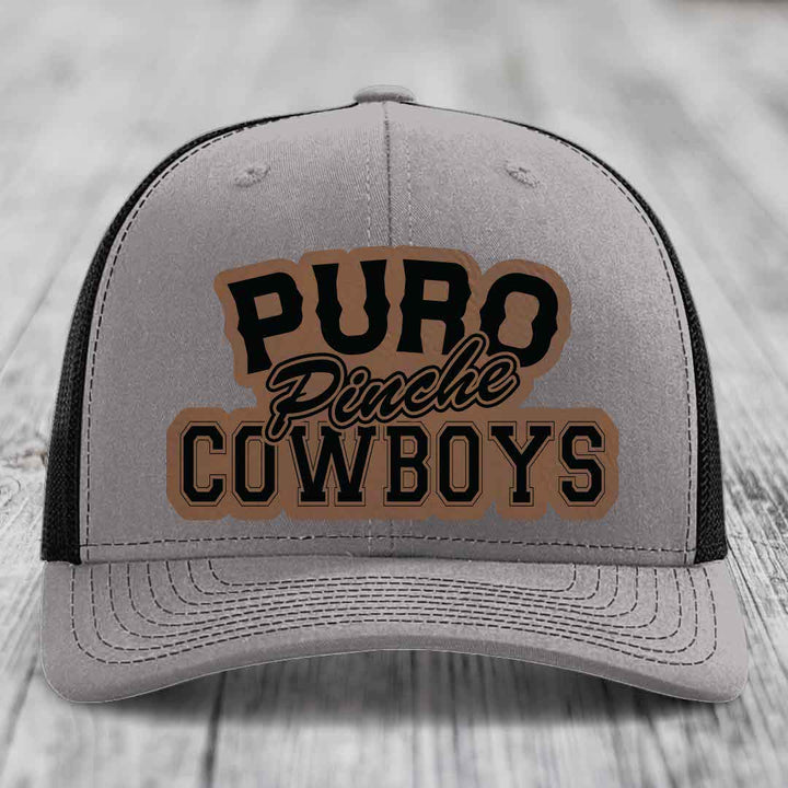 Puro Pinche Cowboys - Leather Patch Hat - Dark Brown to Black Patch - Richardson 112 Snapback Trucker Hat