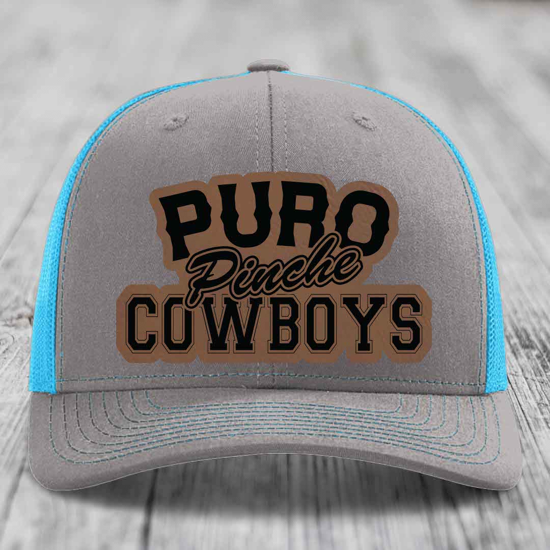 Puro Pinche Cowboys - Leather Patch Hat - Dark Brown to Black Patch - Richardson 112 Snapback Trucker Hat
