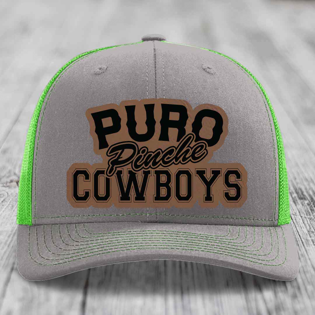 Puro Pinche Cowboys - Leather Patch Hat - Dark Brown to Black Patch - Richardson 112 Snapback Trucker Hat