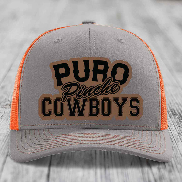 Puro Pinche Cowboys - Leather Patch Hat - Dark Brown to Black Patch - Richardson 112 Snapback Trucker Hat