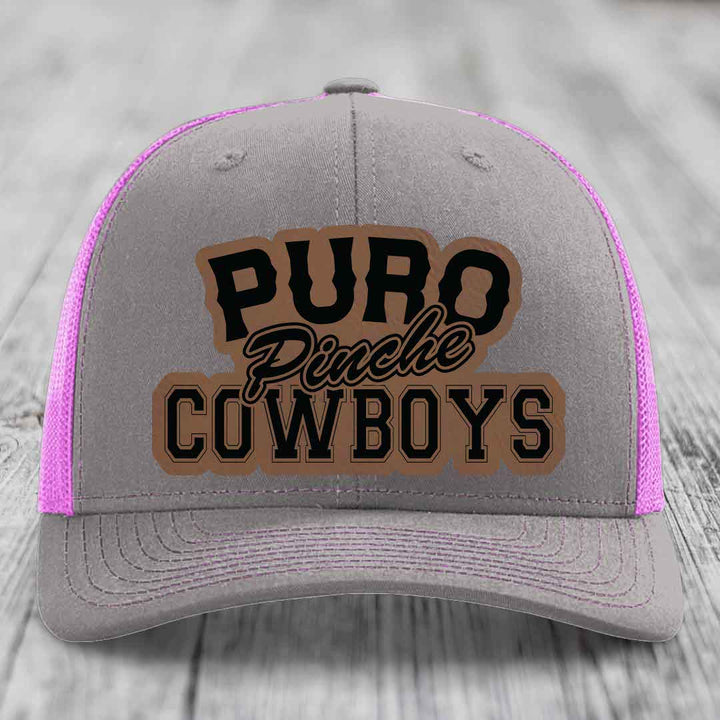 Puro Pinche Cowboys - Leather Patch Hat - Dark Brown to Black Patch - Richardson 112 Snapback Trucker Hat
