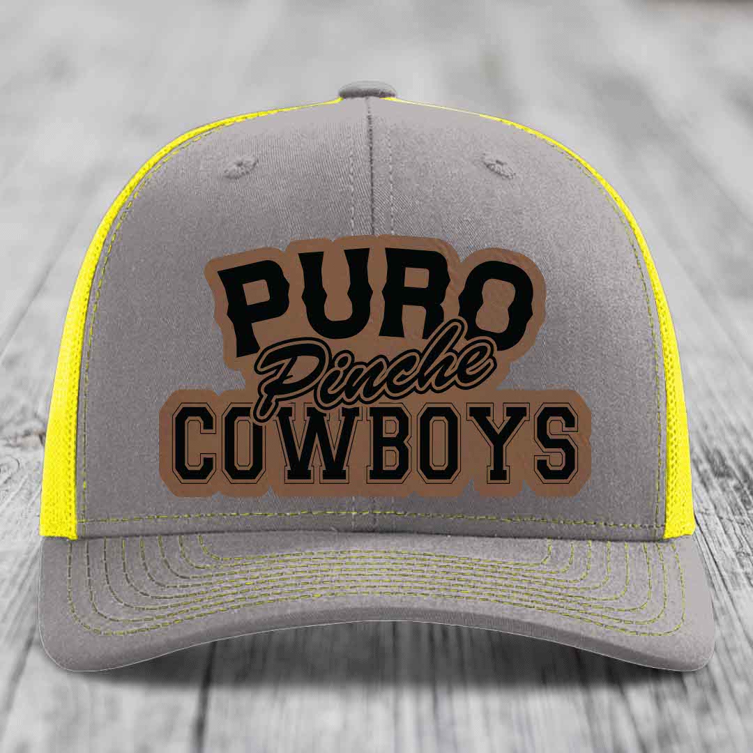Puro Pinche Cowboys - Leather Patch Hat - Dark Brown to Black Patch - Richardson 112 Snapback Trucker Hat