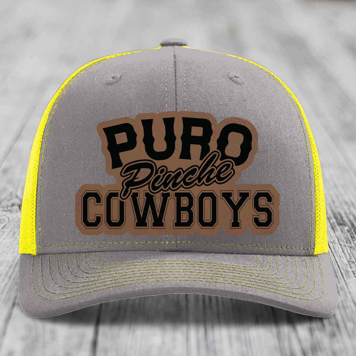 Puro Pinche Cowboys - Leather Patch Hat - Dark Brown to Black Patch - Richardson 112 Snapback Trucker Hat