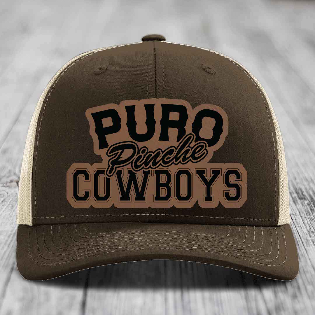 Puro Pinche Cowboys - Leather Patch Hat - Dark Brown to Black Patch - Richardson 112 Snapback Trucker Hat