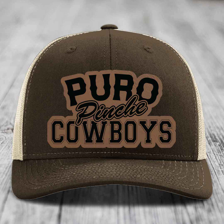 Puro Pinche Cowboys - Leather Patch Hat - Dark Brown to Black Patch - Richardson 112 Snapback Trucker Hat