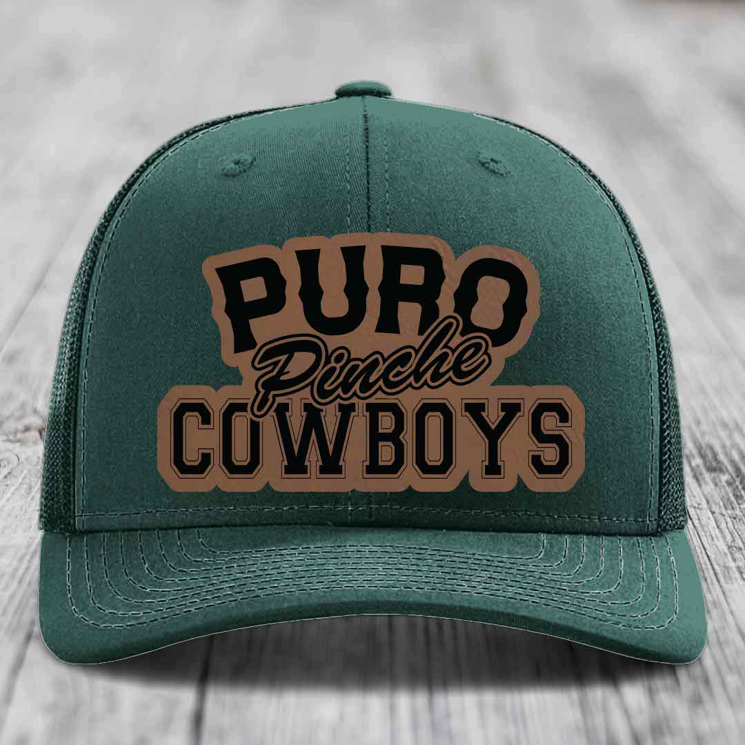 Puro Pinche Cowboys - Leather Patch Hat - Dark Brown to Black Patch - Richardson 112 Snapback Trucker Hat