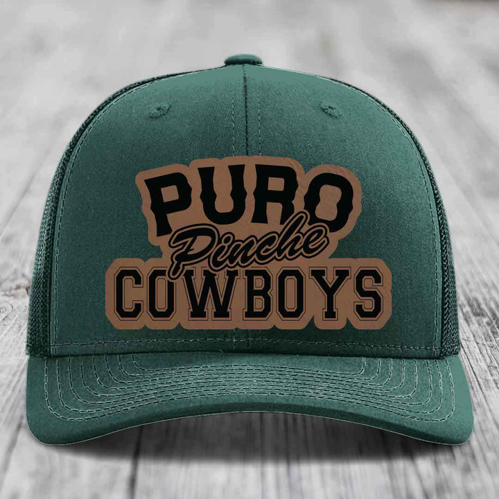 Puro Pinche Cowboys - Leather Patch Hat - Dark Brown to Black Patch - Richardson 112 Snapback Trucker Hat