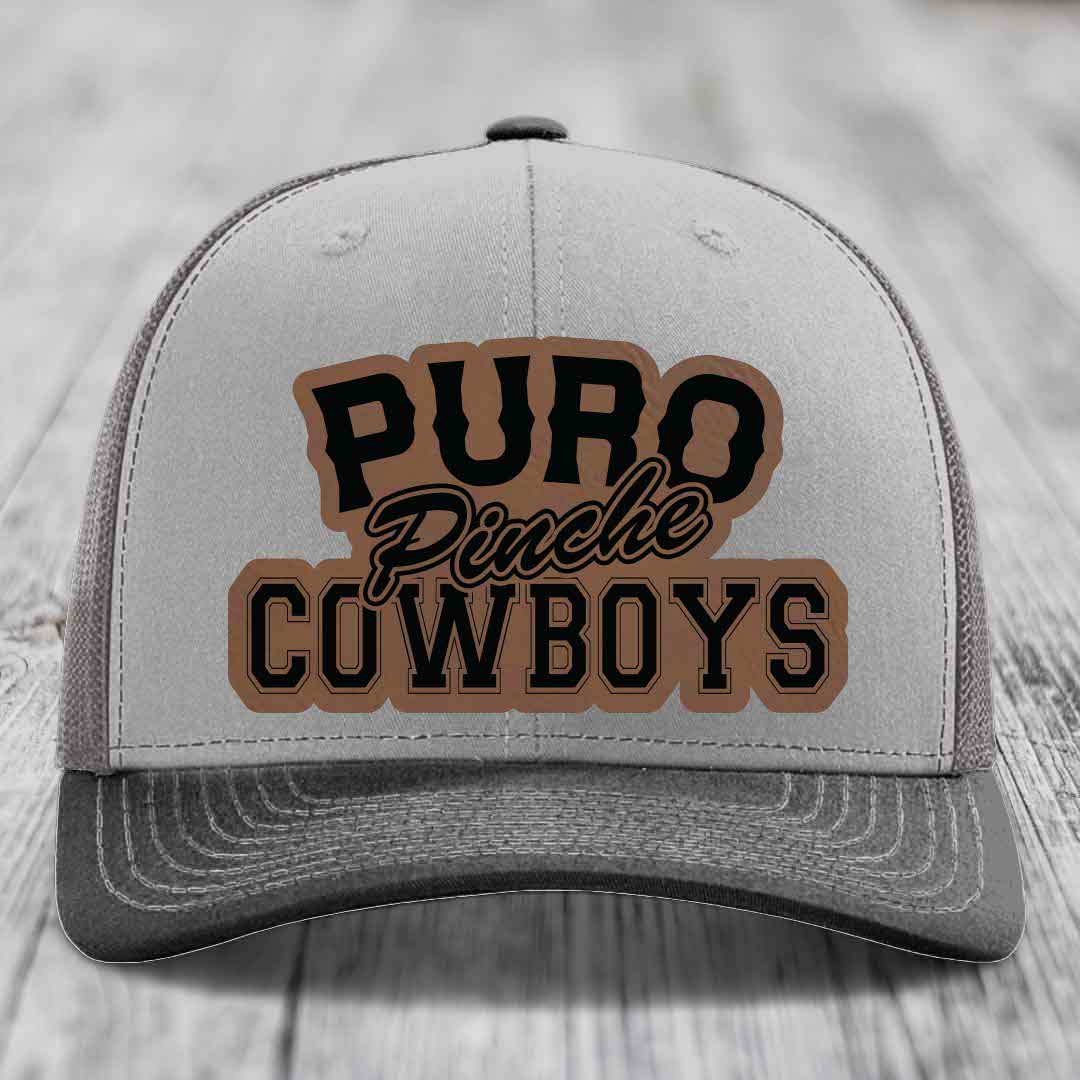 Puro Pinche Cowboys - Leather Patch Hat - Dark Brown to Black Patch - Richardson 112 Snapback Trucker Hat