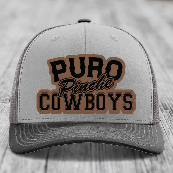 Puro Pinche Cowboys - Leather Patch Hat - Dark Brown to Black Patch - Richardson 112 Snapback Trucker Hat